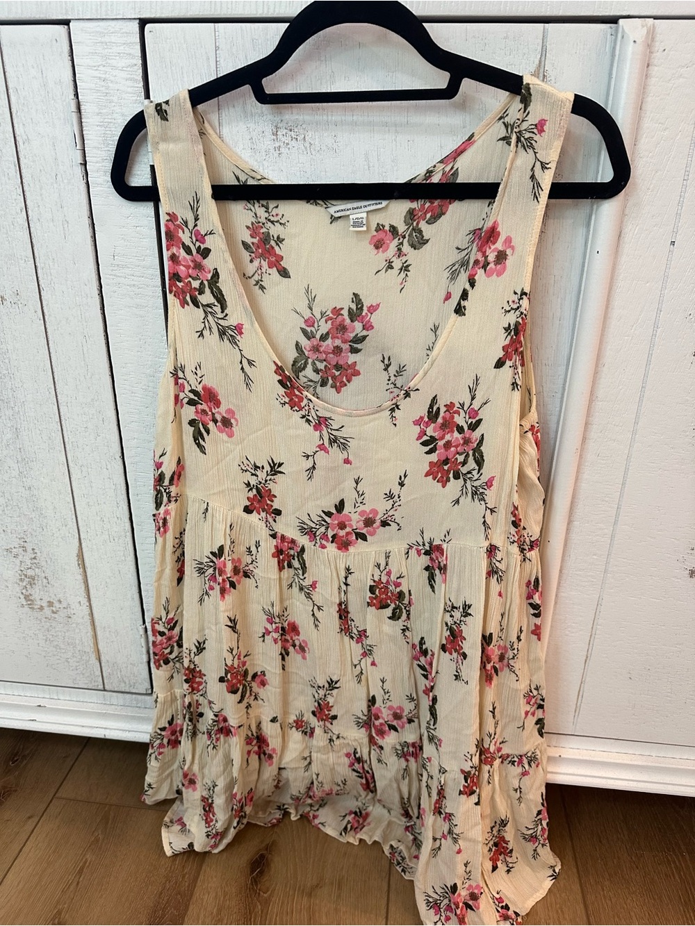 American Eagle Outfitters Cream Tank with Pink Floral Print